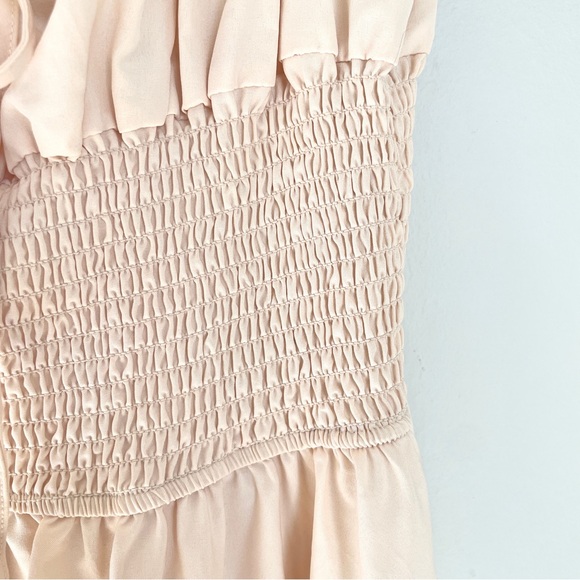 Peach Cottagecore Puff Sleeve Maxi Dress Smocked Waist Tiered Romantic Boho - Picture 3 of 7